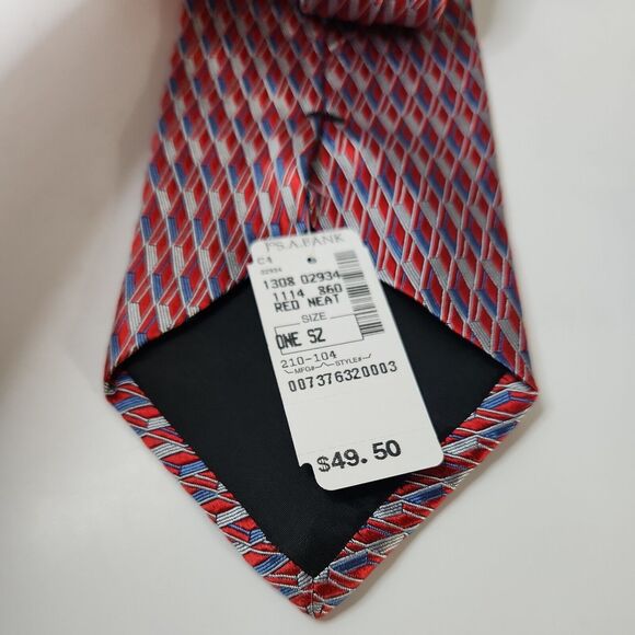 New with tags - Jos A. Bank Tie Red Geometric  Silk Necktie Italy- Men's Classic - Picture 4 of 5